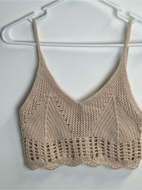 Papaya Crochet V‑Neck Knit Halter Top Scalloped Bottom Size Small Boho Layers